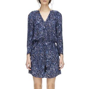 Rebecca Taylor - Block Print, Long Sleeve, Floral Mini Dress - Size 0, Blue